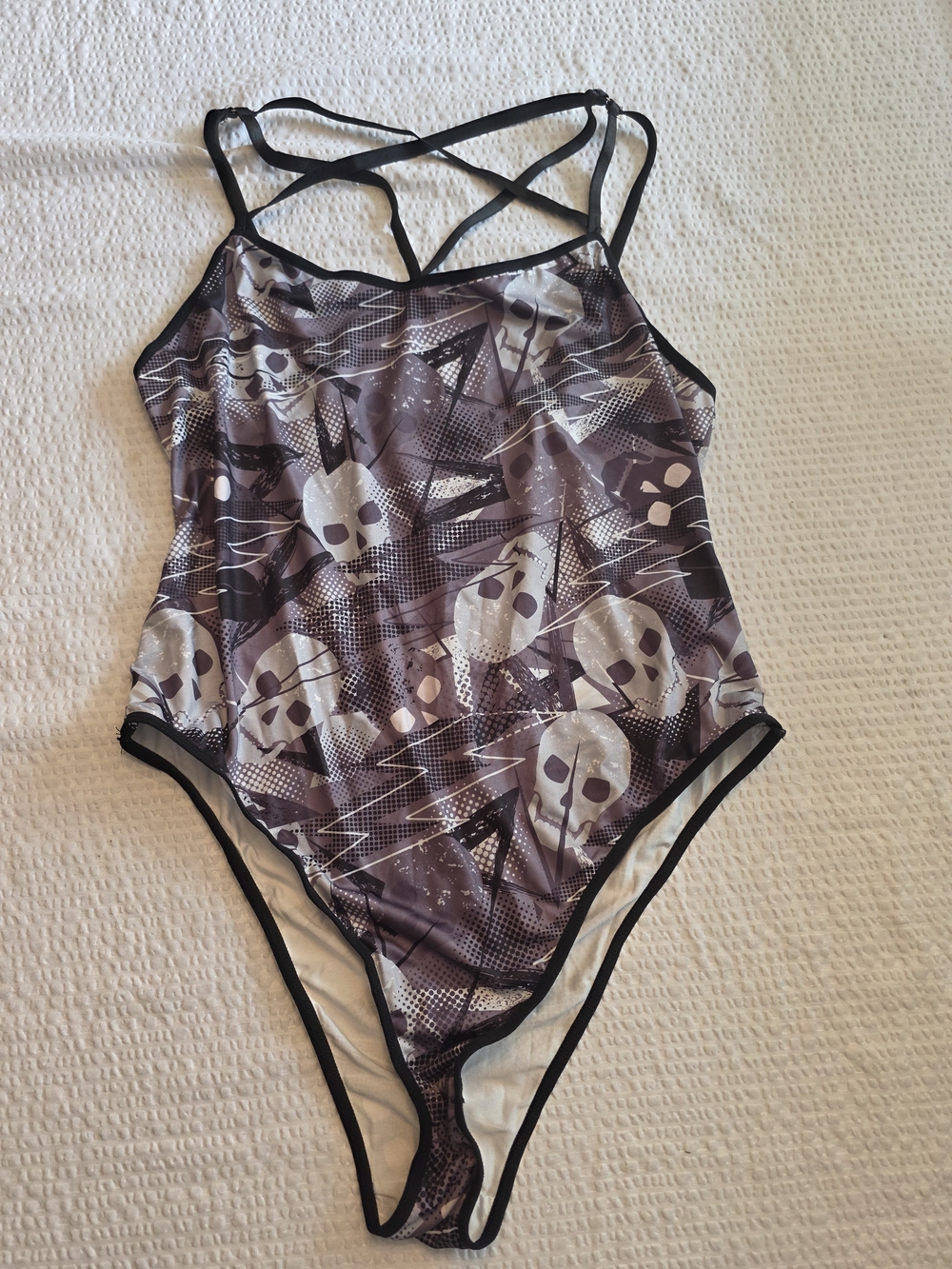 SHEIN Purple Skull Print With Pentegram Strap On Front One-Piece Bodysuit Xl